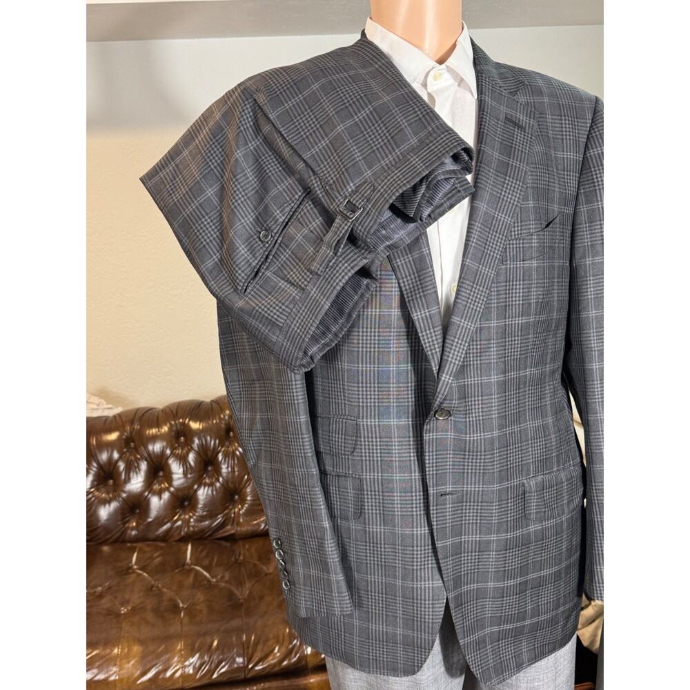 Tom Ford Prince of Wales Suit Wool Mohair silk 56IT 46R Charcoal Gray 36x32 Pant
